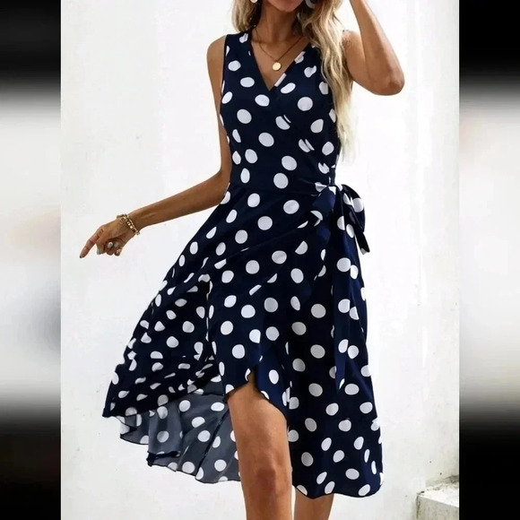 Polka Dot Knot Side Wrap Dress - Picture 1 of 6